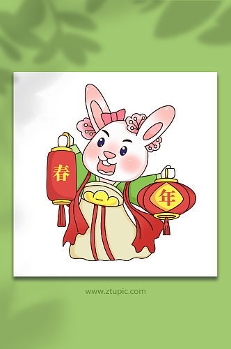 花灯卡通手绘兔子兔年喜庆人物插画