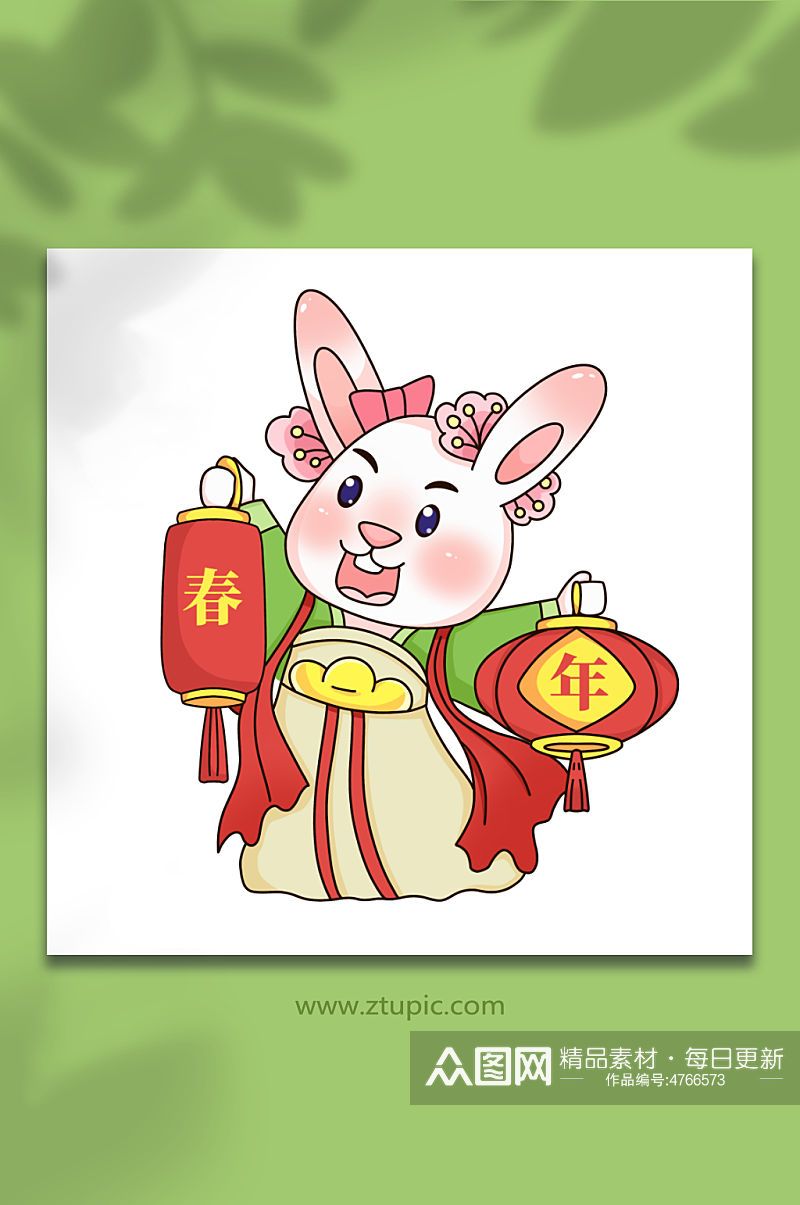 花灯卡通手绘兔子兔年喜庆人物插画素材