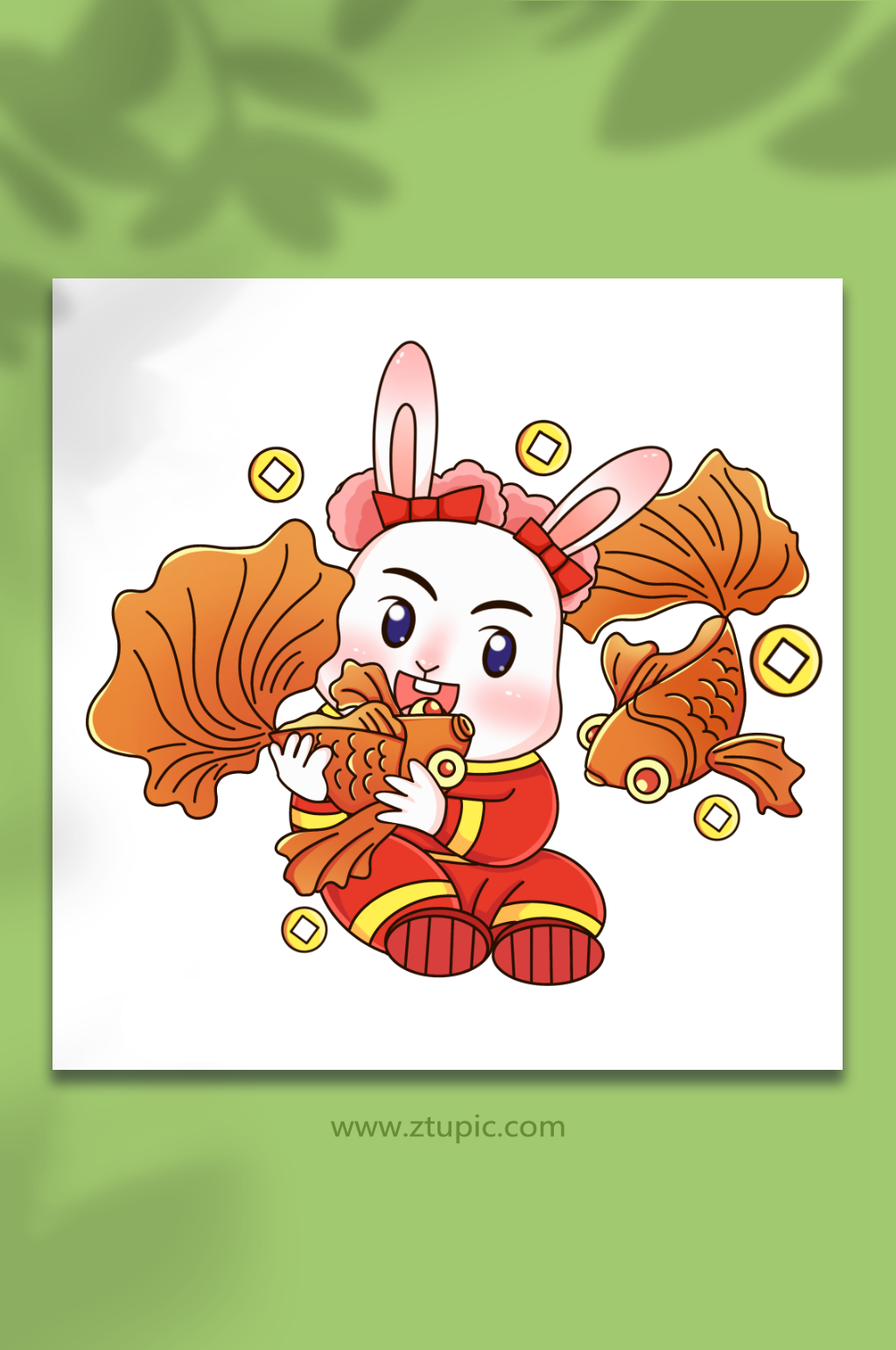 如鱼得水卡通手绘兔子兔年喜庆人物插画素材