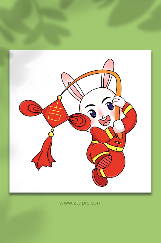 舞中国结卡通手绘兔子兔年喜庆人物插画