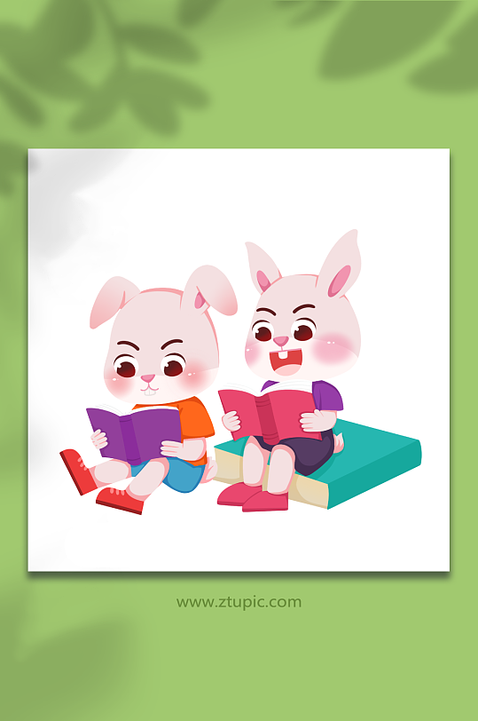 卡通手绘讲解校园兔子学习人物插画-众图网