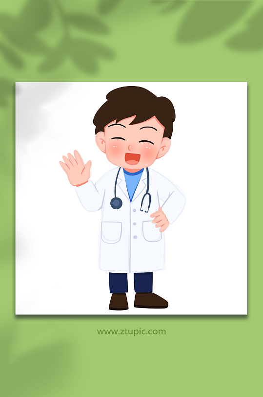 卡通招手医生医护人物元素插画-众图网