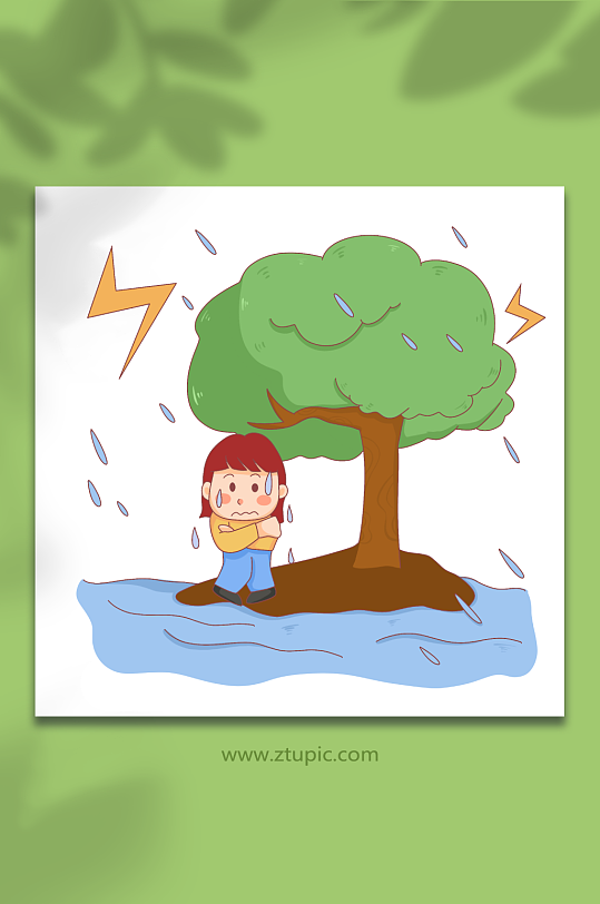 卡通雷电雨自然灾害元素插画