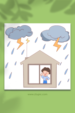 风雨避雷自然灾害元素插画
