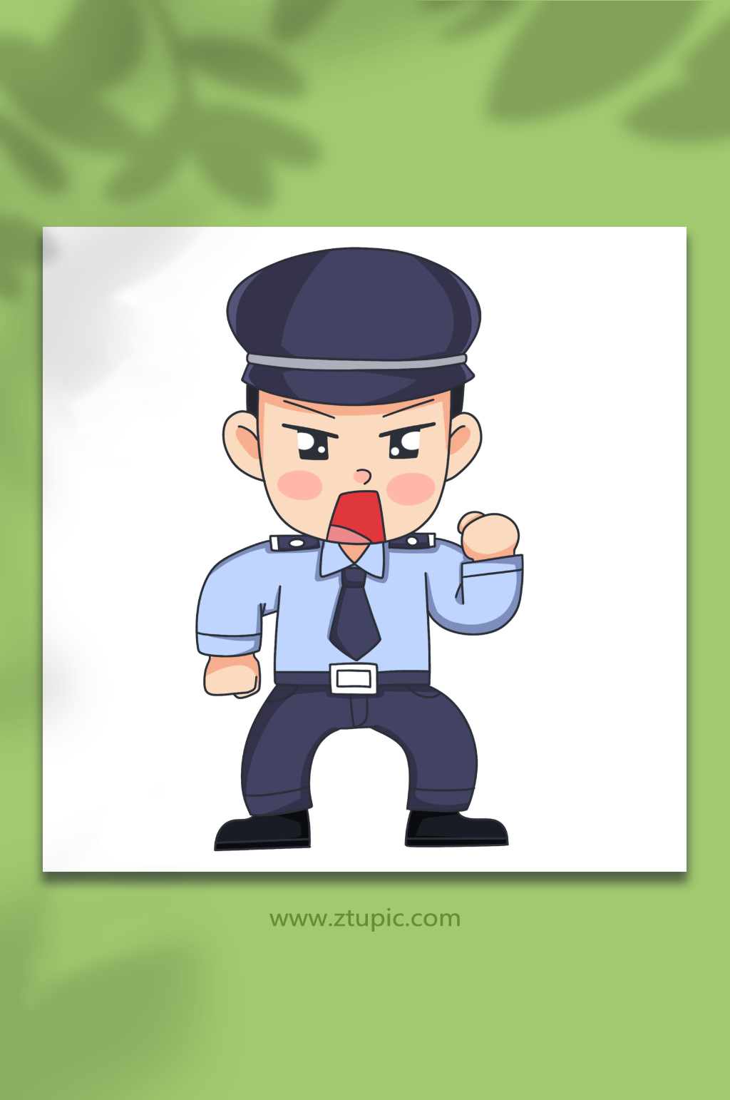 加油卡通警察人物元素插画素材