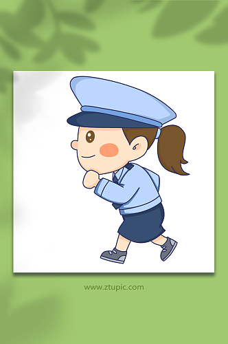 向前跑女可爱卡通警察人物元素插画