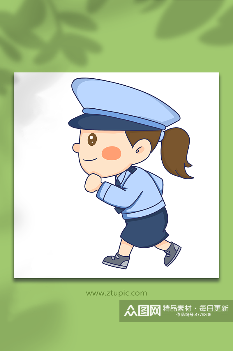 向前跑女可爱卡通警察人物元素插画素材