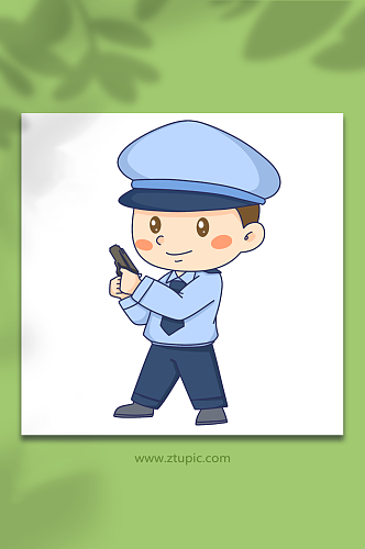 握枪可爱卡通警察人物元素插画