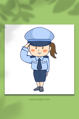 敬礼女可爱卡通警察人物元素插画