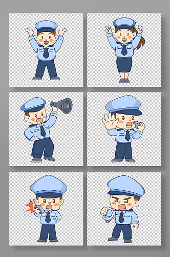 可爱手绘警察人物插画元素