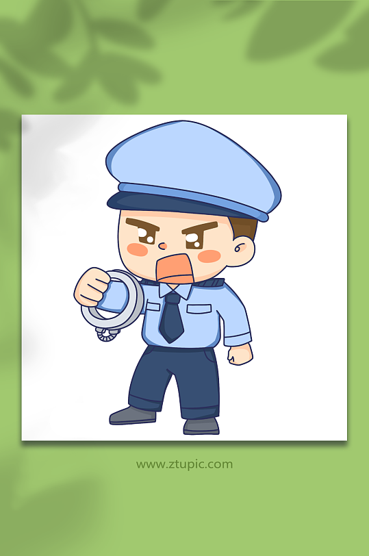 手铐可爱手绘警察人物元素插画