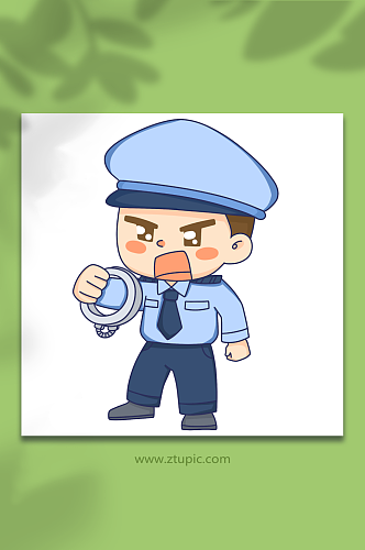 手铐可爱手绘警察人物元素插画