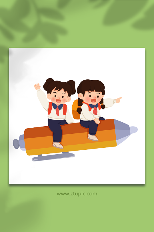 卡通可爱学生笔开学季人物插画-众图网