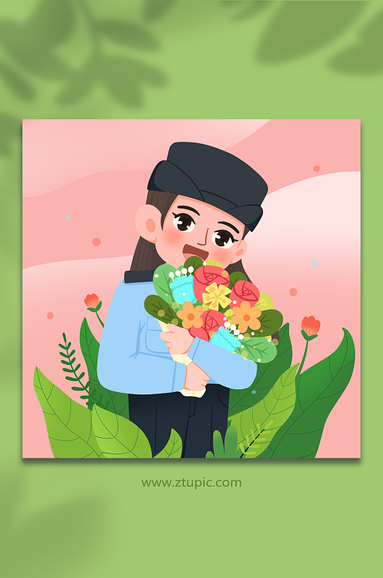 卡通女警妇女节人物插画-众图网