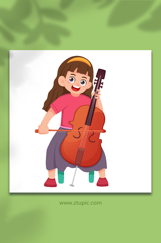 卡通女孩大提琴玩乐器人物元素插画