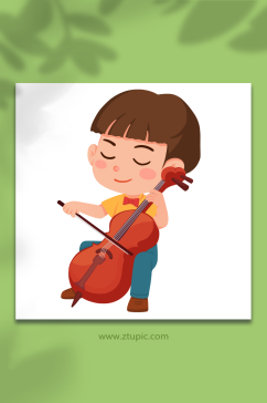 手绘男孩大提琴玩乐器人物元素插画
