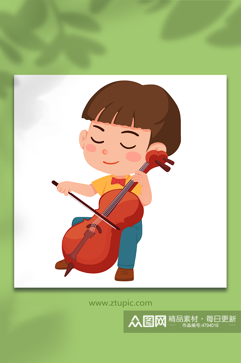 手绘男孩大提琴玩乐器人物元素插画素材