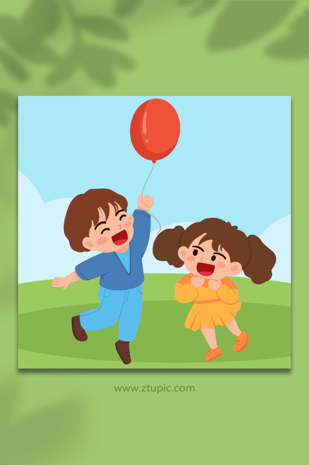 气球春季春游踏青人物元素插画素材