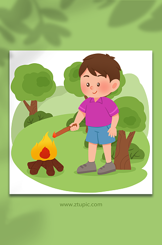 篝火手绘森林防火注意事项元素插画