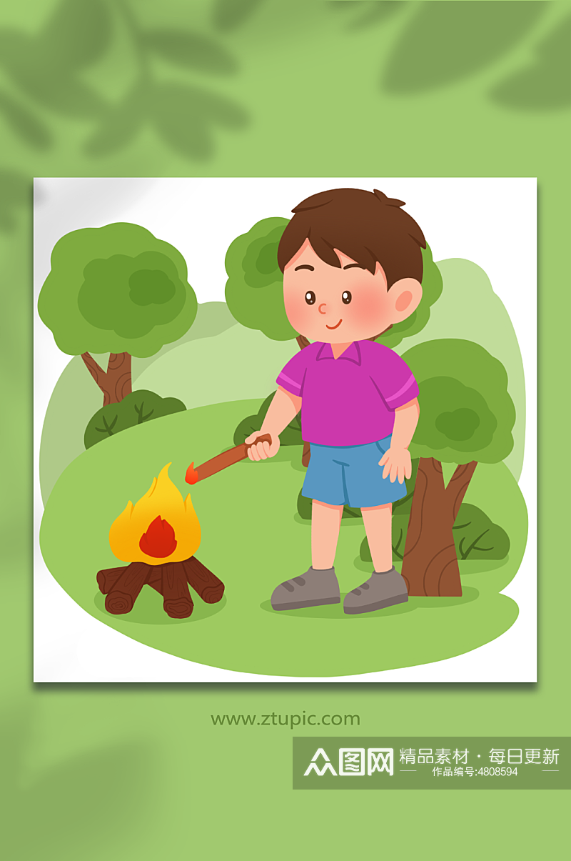 篝火手绘森林防火注意事项元素插画素材