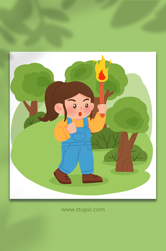 火把手绘森林防火注意事项元素插画