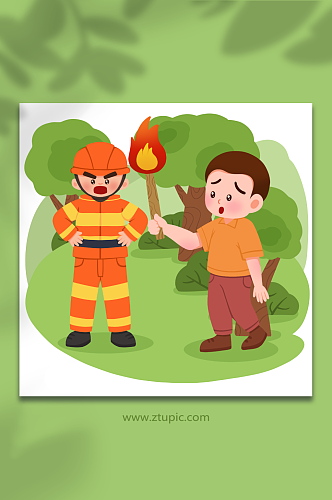 禁用火把卡通森林防火注意事项元素插画