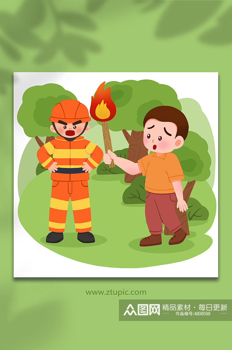 禁用火把卡通森林防火注意事项元素插画素材