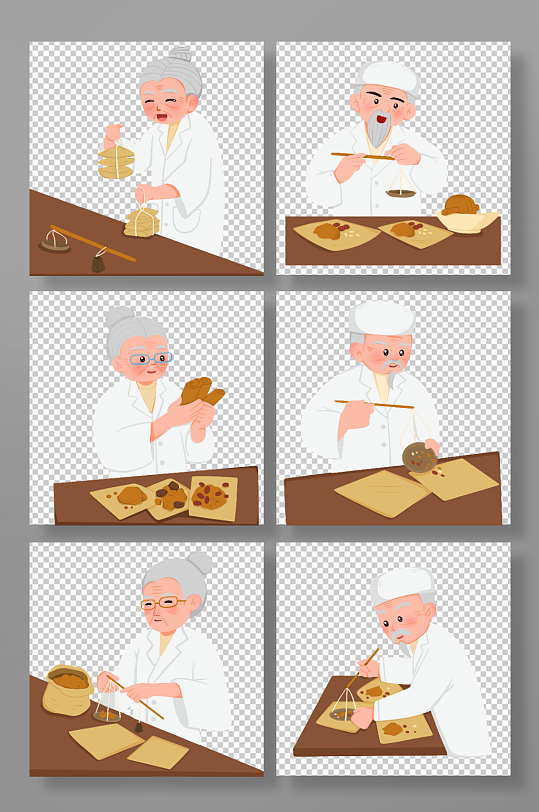 卡通手绘老中医人物元素插画