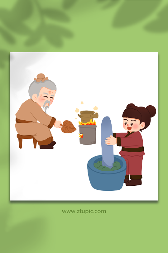 师徒炮制中药老中医人物元素插画