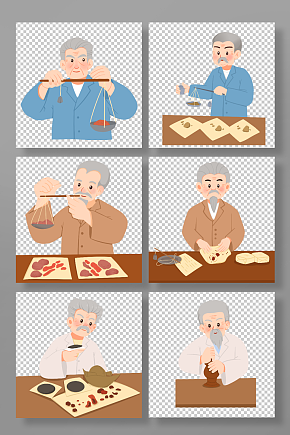 卡通手绘老中医人物元素插画素材下载-众图网