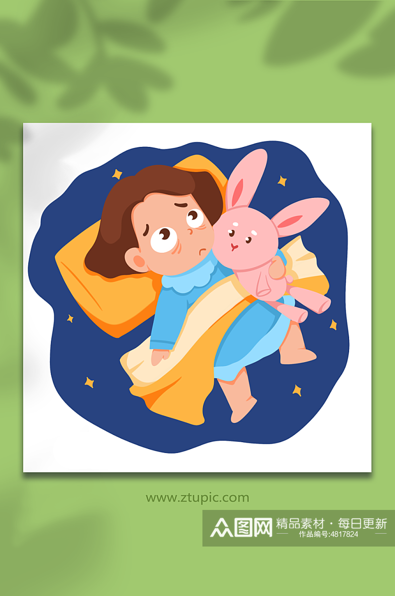 抱玩偶失眠心理焦虑人物元素插画素材