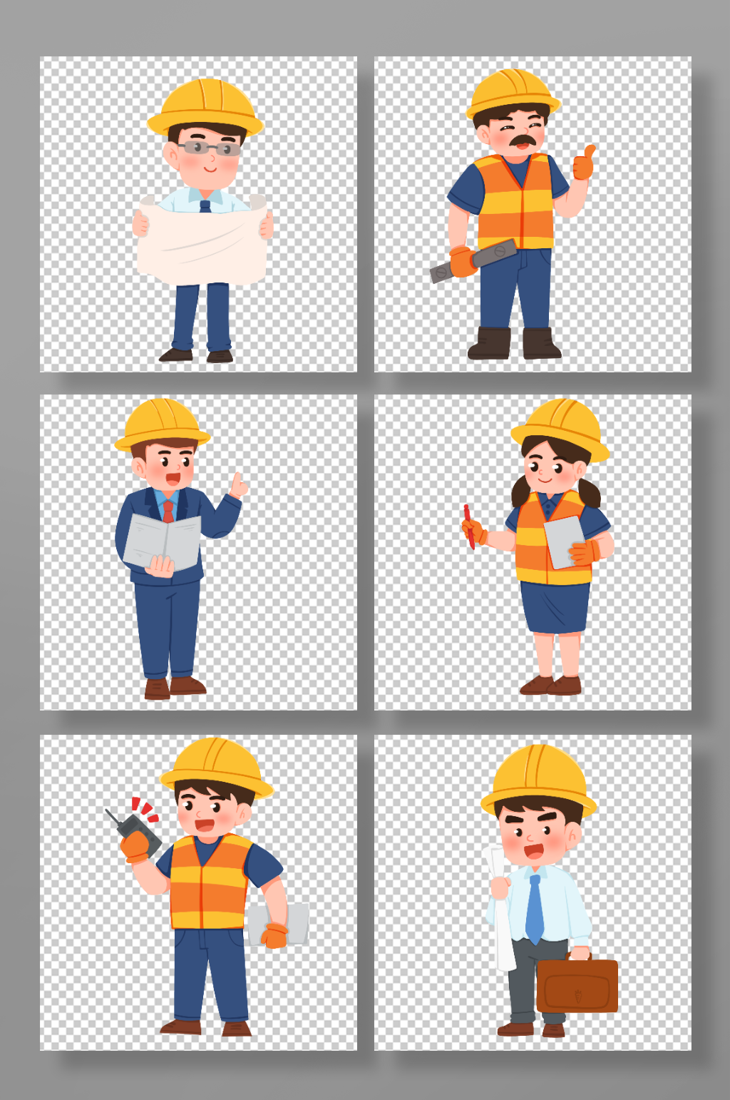 可愛卡通工程師建筑工人人物插畫元素素材