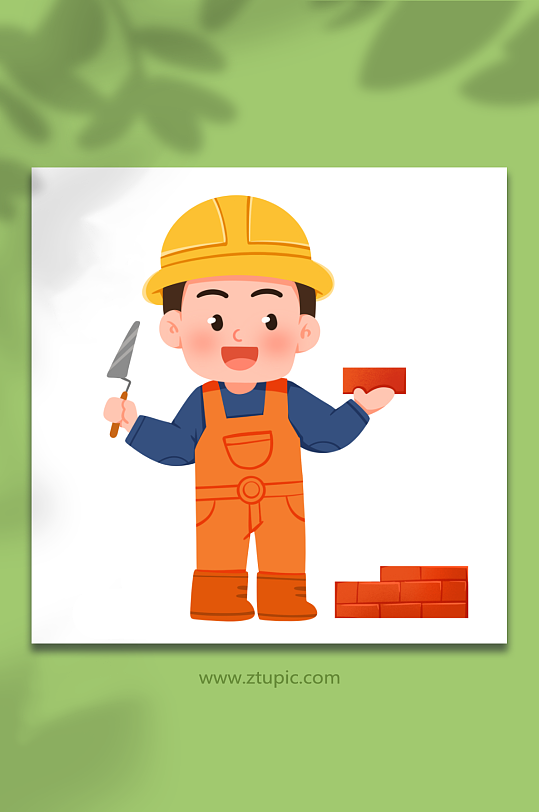 砌砖工程师建筑工人人物插画元素