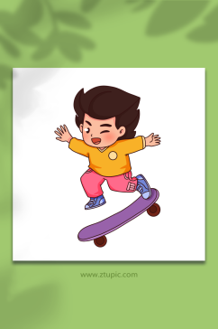 滑板跃起青年节描边年轻人人物元素插画