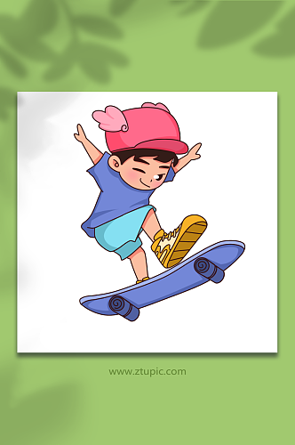 飞滑板活泼青年节描边年轻人人物元素插画