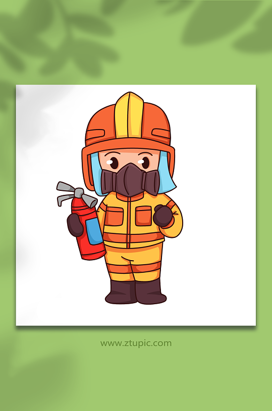 消防员手绘卡通五一劳动节各职业元素插画-众图网