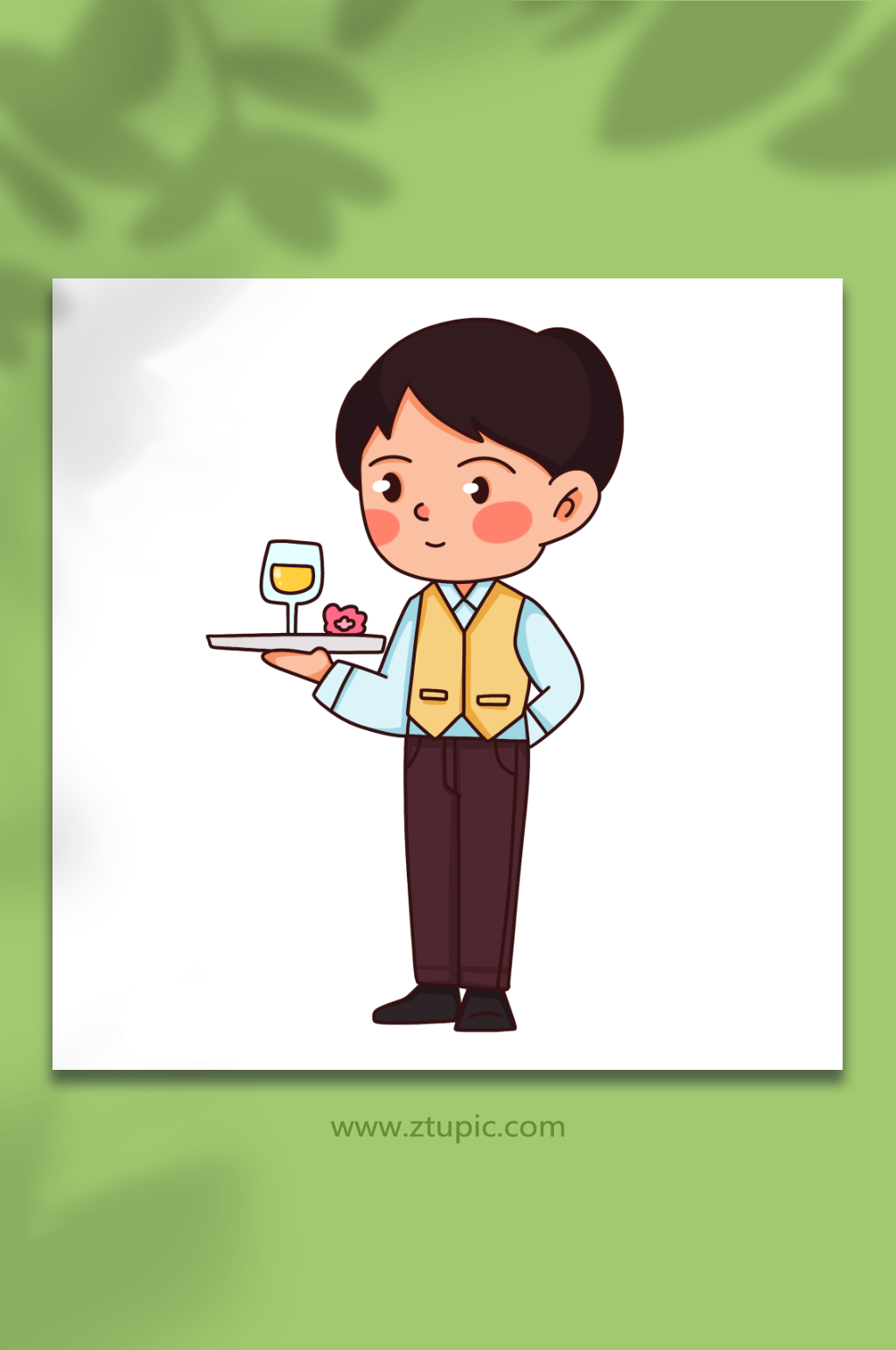 服务生手绘卡通五一劳动节各职业元素插画素材