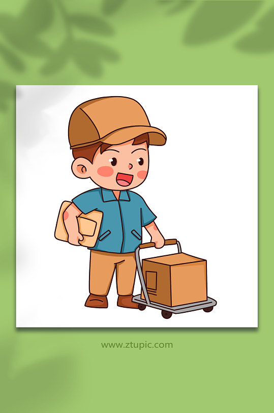 送货员手绘卡通五一劳动节各职业元素插画
