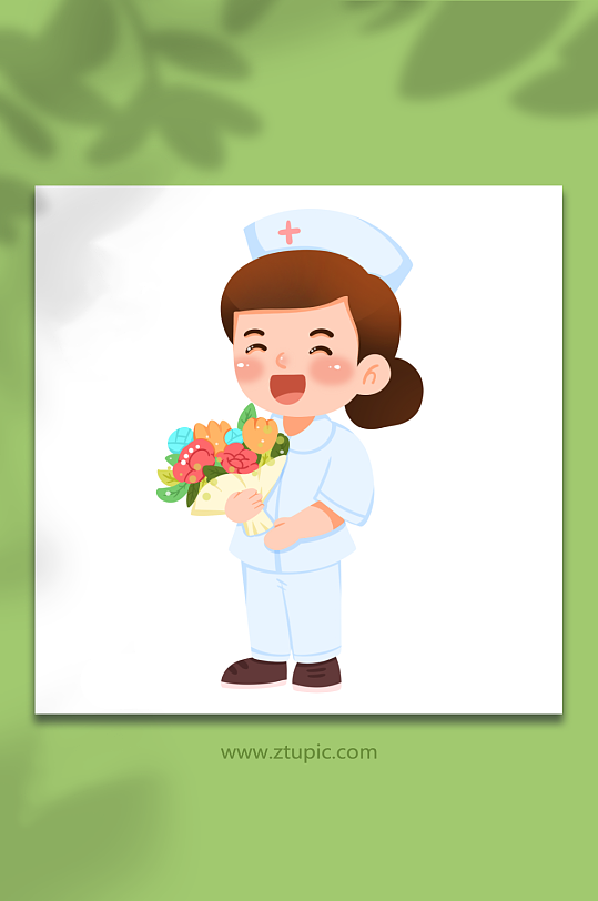 花束卡通手绘护士人物元素插画