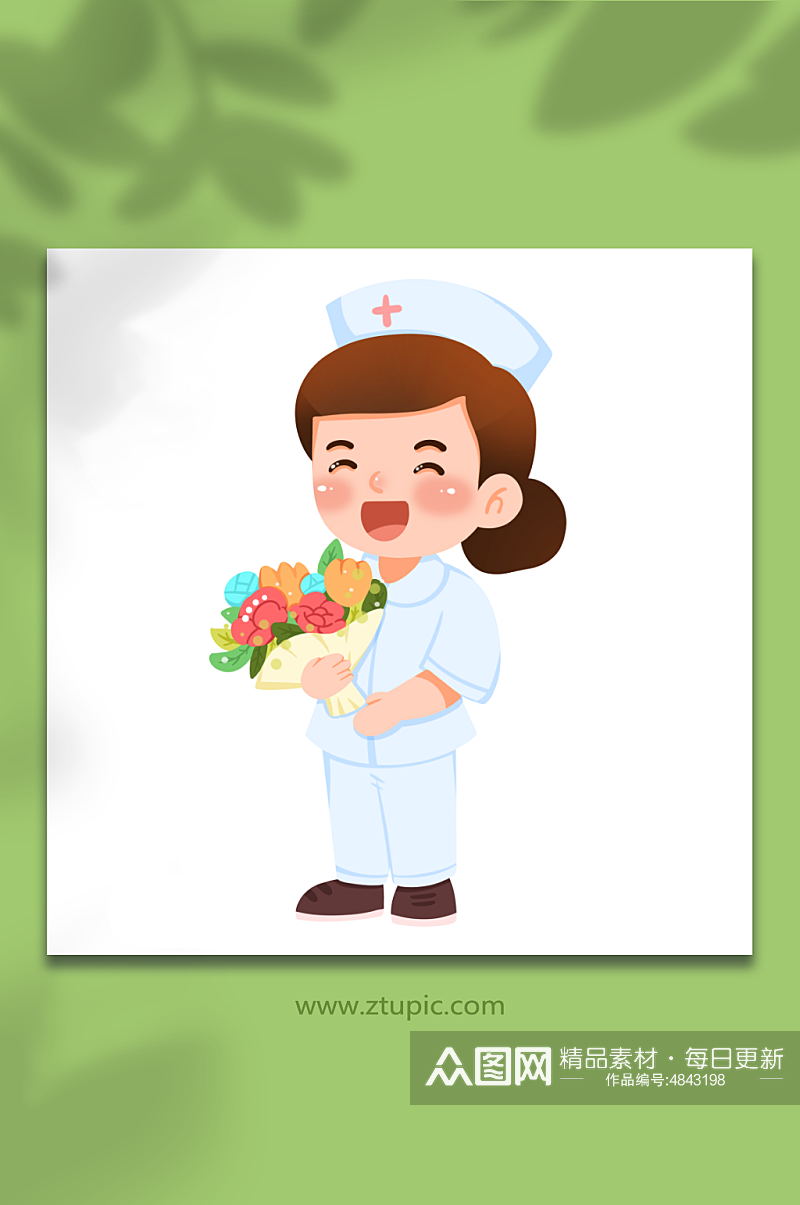 花束卡通手绘护士人物元素插画素材