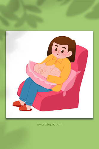 沙发手绘母乳喂养元素插画