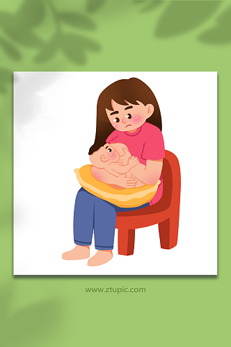 木椅手绘母乳喂养元素插画