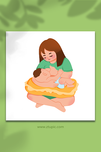 垫子手绘母乳喂养元素插画
