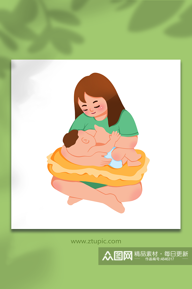 垫子手绘母乳喂养元素插画素材