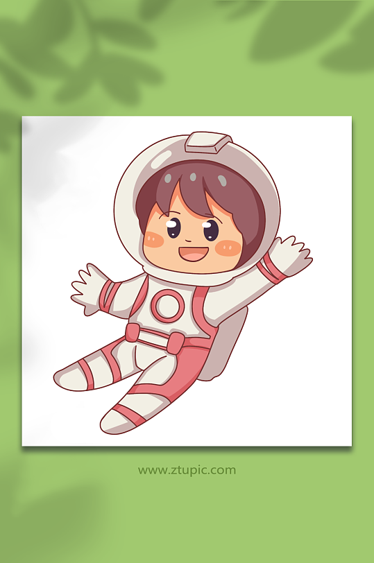 滑翔可爱描边宇航员航天日元素插画
