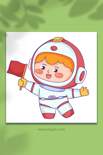 红旗手绘描边宇航员航天日元素插画