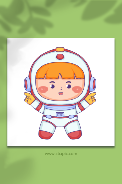 开心手绘描边宇航员航天日元素插画
