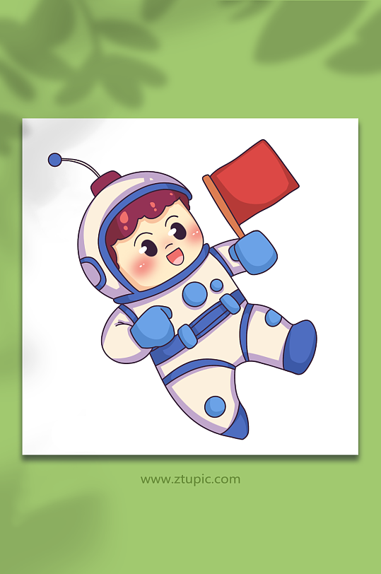 前进卡通描边宇航员航天日元素插画