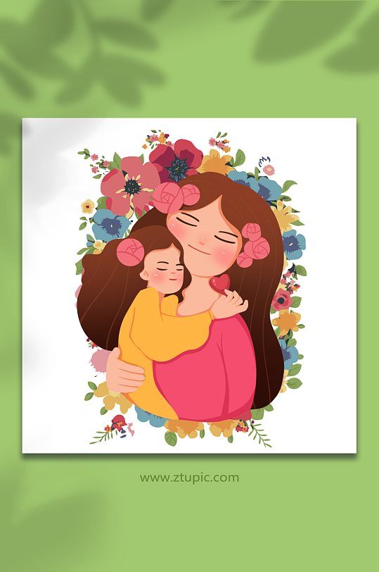 柔美卡通母亲节人物元素插画-众图网