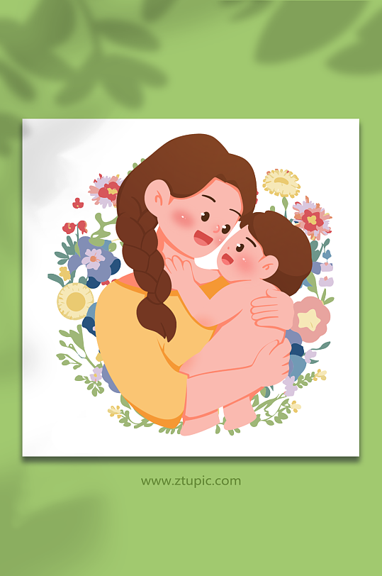 爱婴卡通手绘母亲节人物元素插画